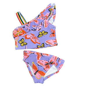 HANNA ANDERSSON | sz 2T Girls One Shoulder Ruffle Tankini Purple Butterflies